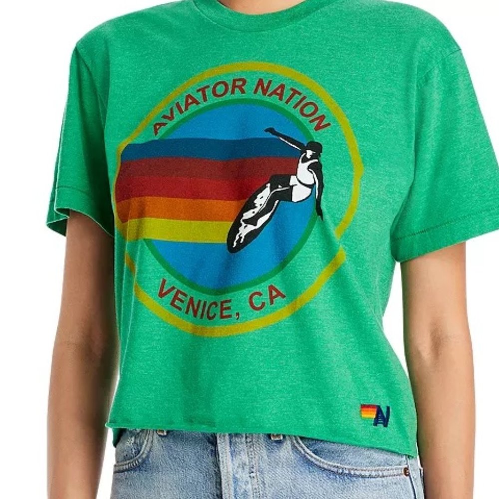 Aviator Nation Green crop tee boyfriend Medium sold out NWOT